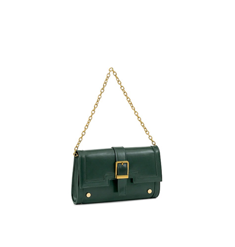 Woman Green Buckle Detail Wallet with Sling